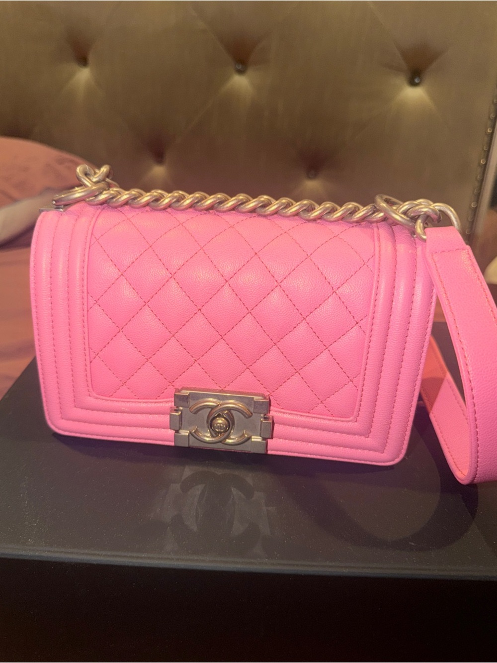 CHANEL Pink Quilted Boy Flap Shoulder Bag